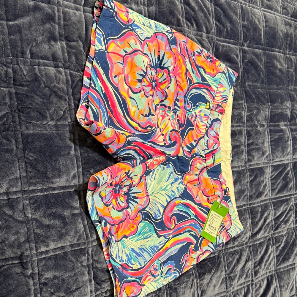 Lilly Pulitzer Vibrant Floral Swim Shorts in Navy, Pink & Coral 4 NWT